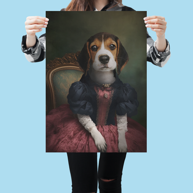 Royal Repose: Custom Princess Pet Portrait in Classic Pose