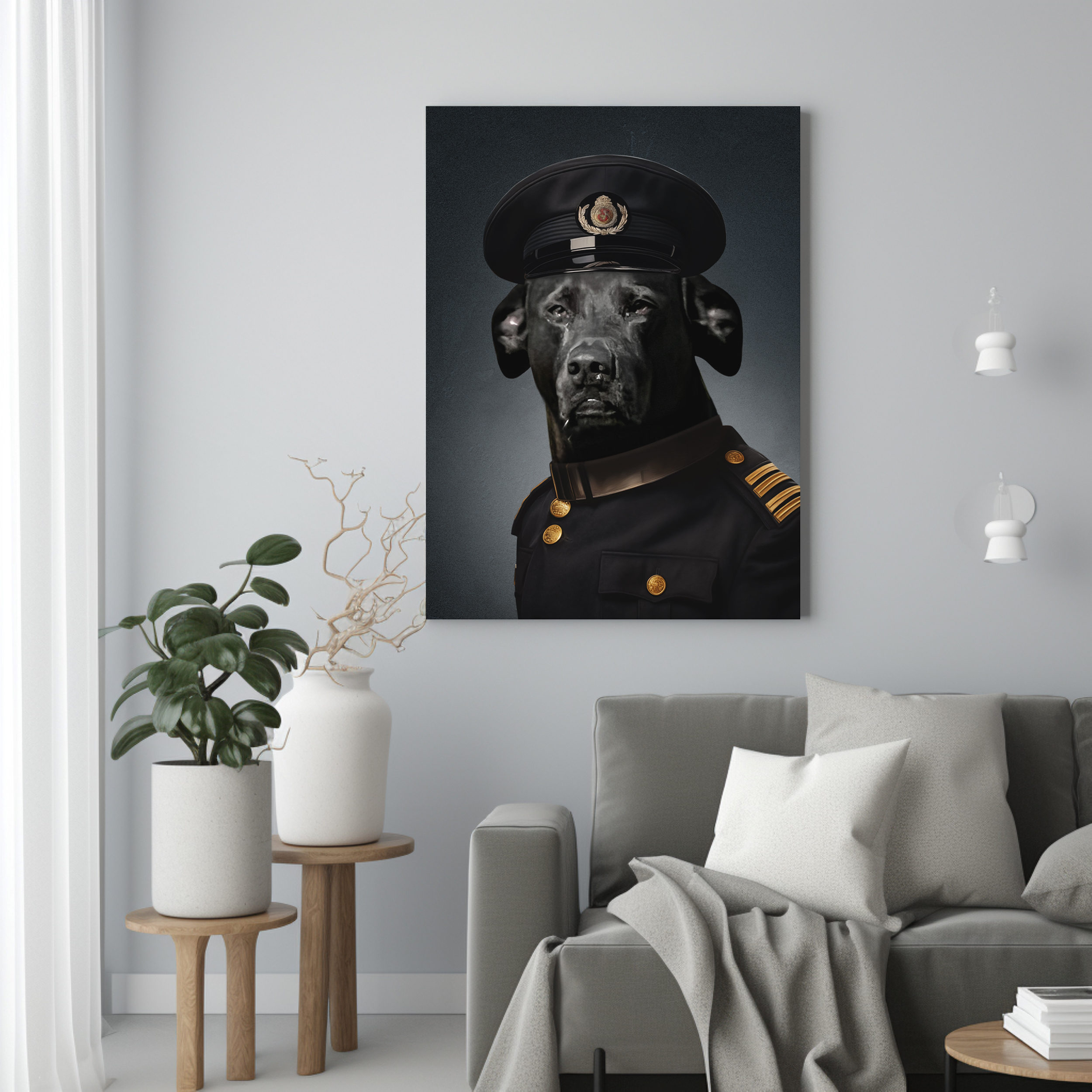 "Admiral Fido" - Custom Pet Portrait in Air Force Commander RAF Attire