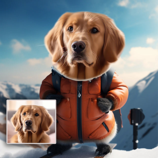 Slope Shredder: Custom Skiing Pet Portrait - Carve Out Pawsome Alpine Adventures!