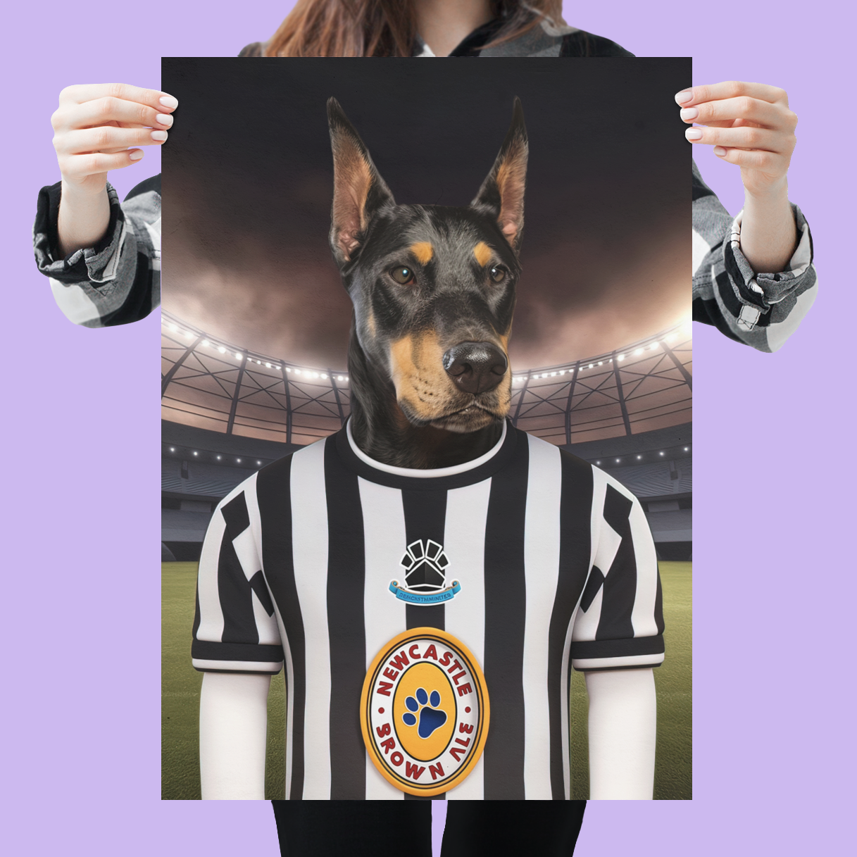 "Toon Tribute" - Custom Pet Portrait in Retro Newcastle United Inspired Jersey (1997-1999)