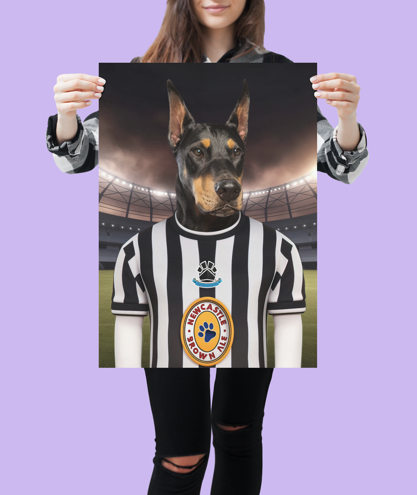 "Toon Tribute" - Custom Pet Portrait in Retro Newcastle United Inspired Jersey (1997-1999)