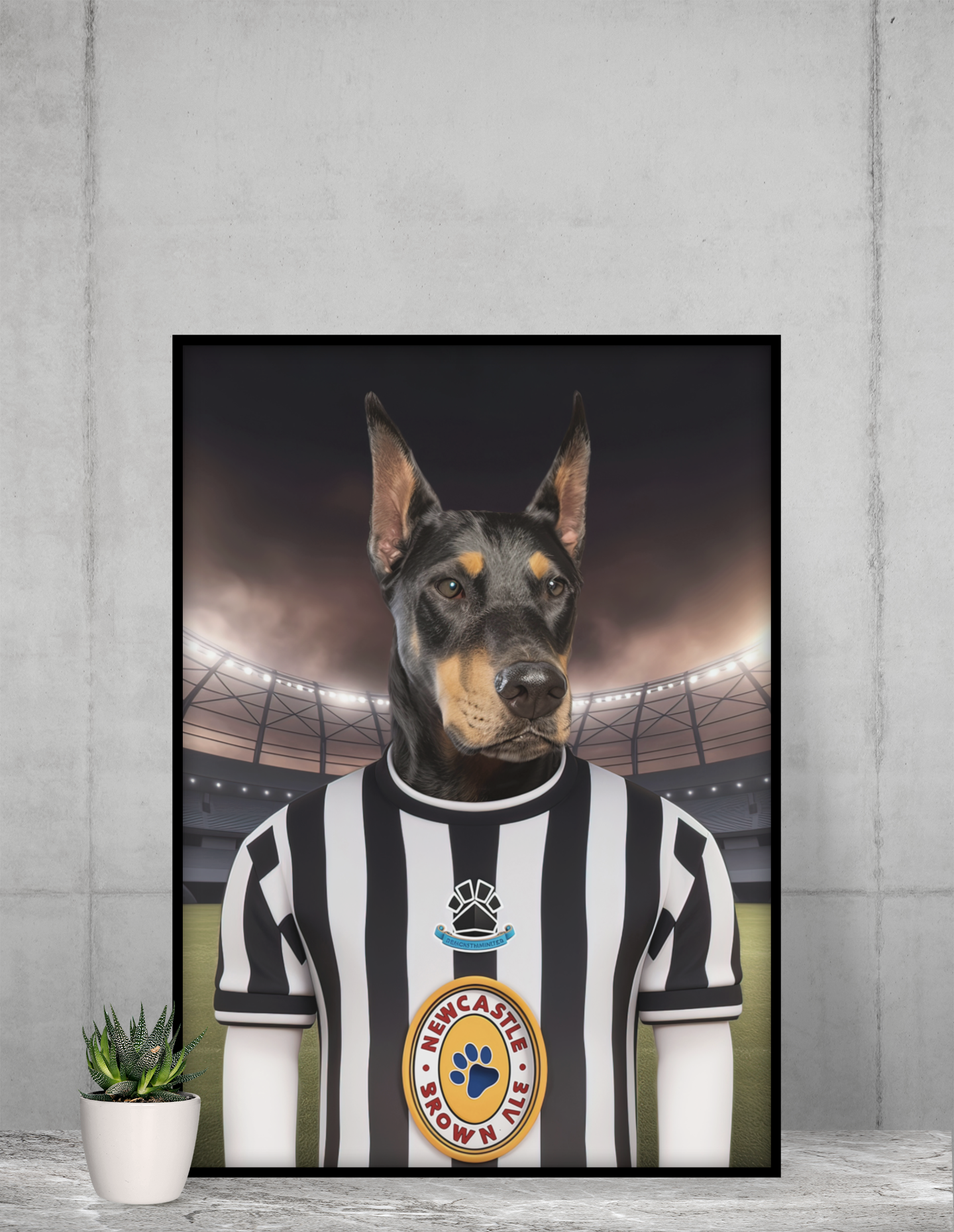"Toon Tribute" - Custom Pet Portrait in Retro Newcastle United Inspired Jersey (1997-1999)