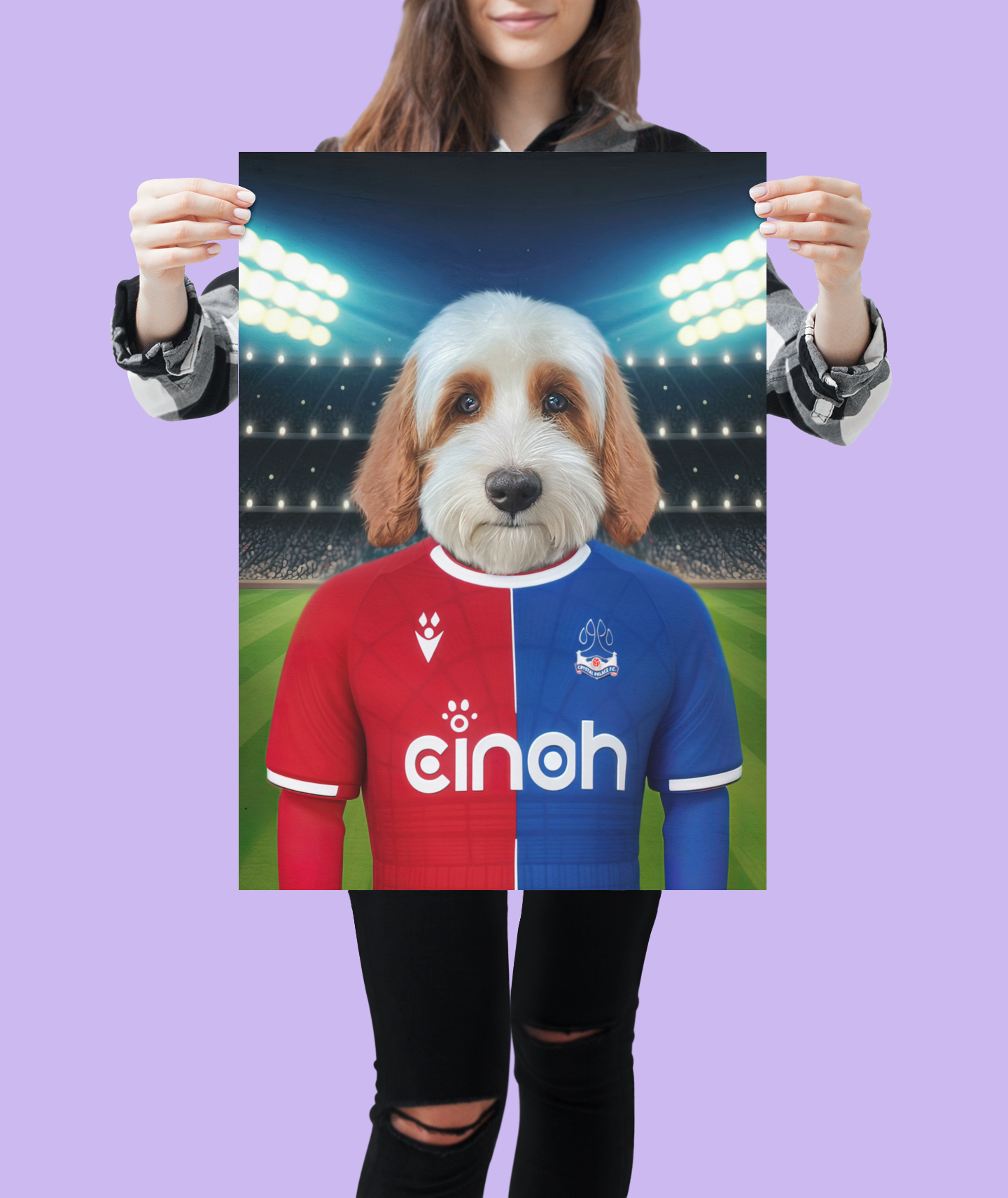 "Crystal Palace Pooch" - Custom Pet Portrait with Crystal Palace FC Inspired Jersey
