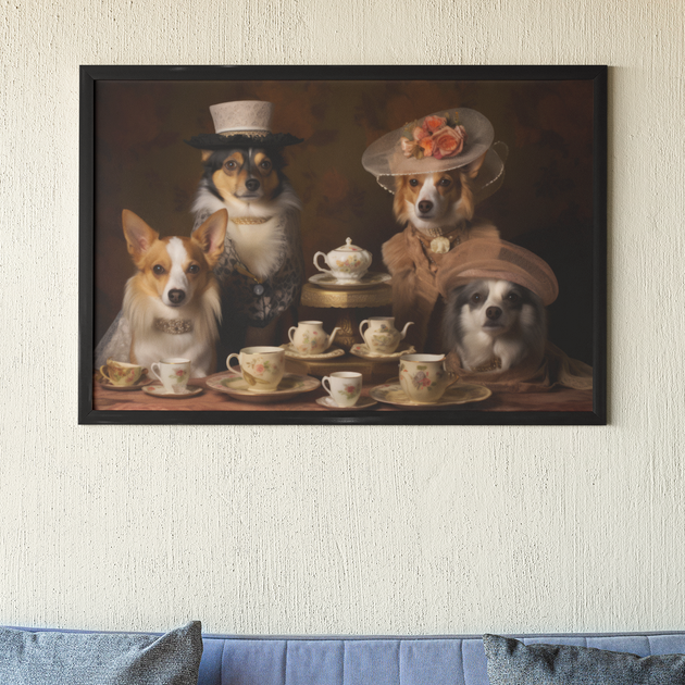 Pawsome Affair: Custom Dog Tea Party Portrait 3-4 dogs