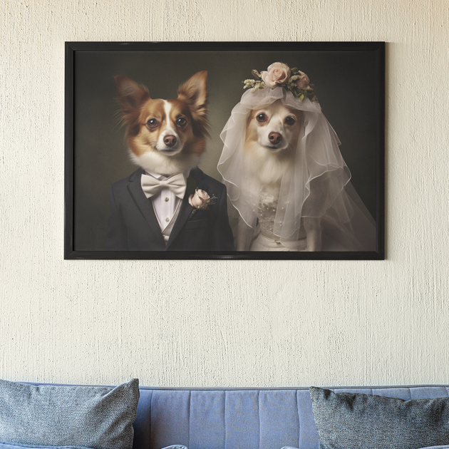 Pawsitively Hitched: Custom Pet Portrait Bride and Groom - Unleashing Wedding Wags and Whiskers!