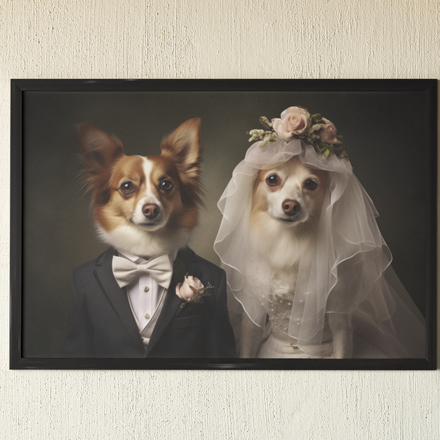Pawsitively Hitched: Custom Pet Portrait Bride and Groom - Unleashing Wedding Wags and Whiskers!