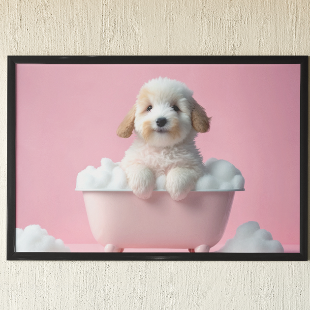 Splish Splash Pup: Custom Dog Bath Pet Portrait - Soapy Fun and Sudsy Cuteness!