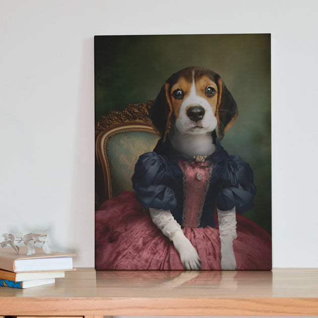 Royal Repose: Custom Princess Pet Portrait in Classic Pose