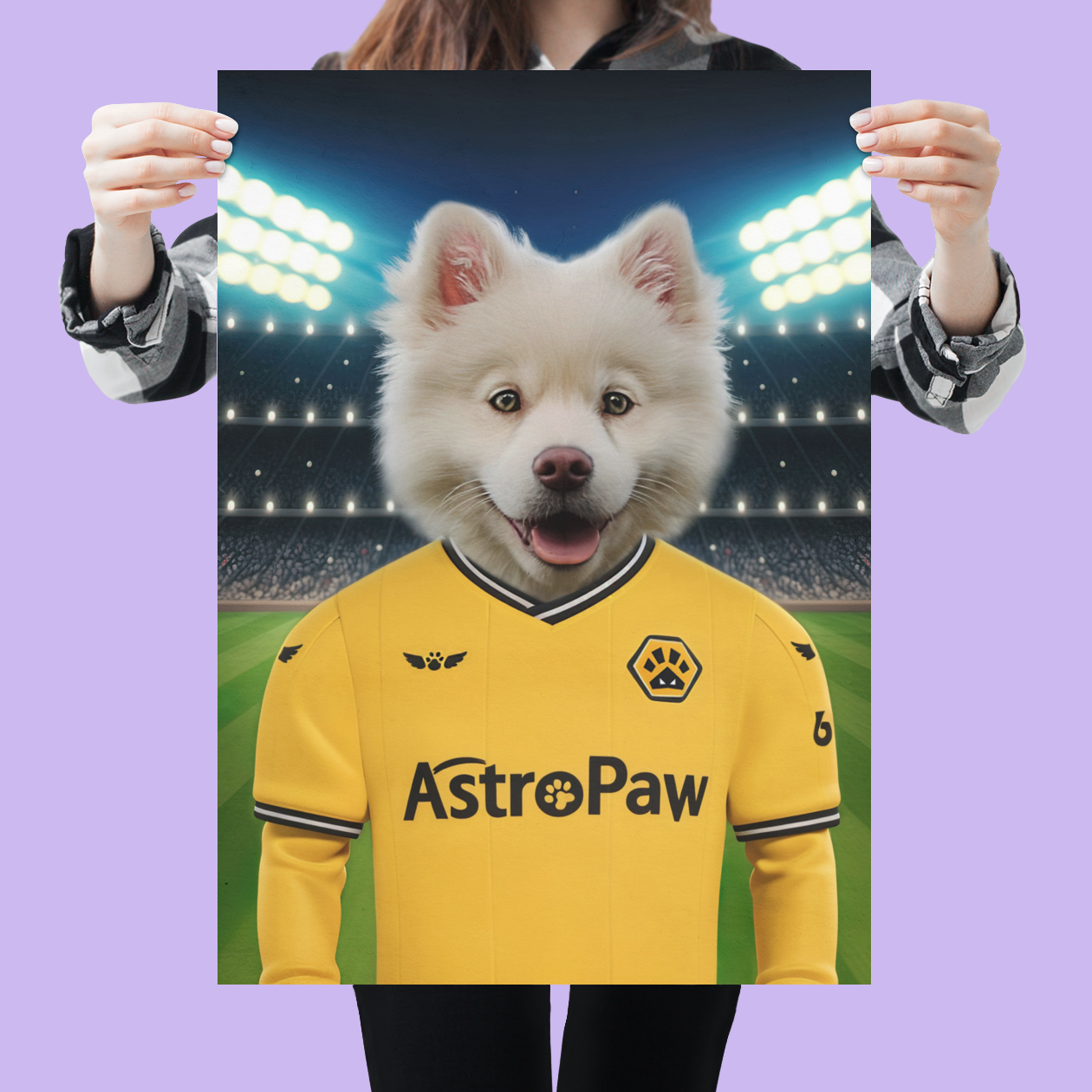 "Wolves' Noble Companion" - Custom Pet Portrait in Wolverhampton Wanderers Inspired Jersey
